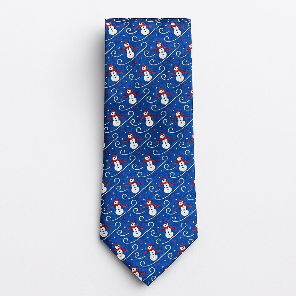 Silk Snowman Holiday Tie MD Anderson Children’s Art Project 3.75" Blue Christmas